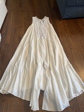 Miguelina White Linen Crochet Yoke Cover Up